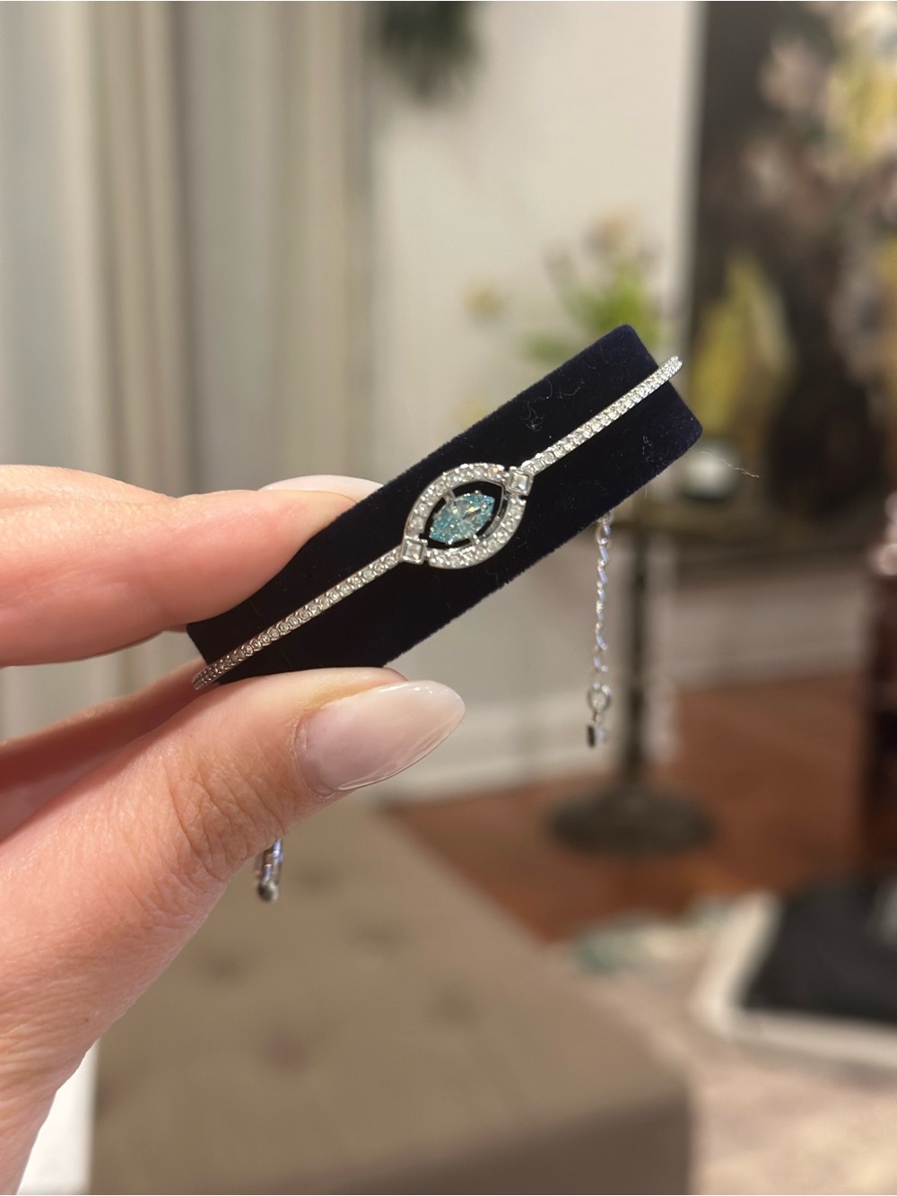 Swarovski Sparkling Dance Silver Bangle with Aqua Center Crystal